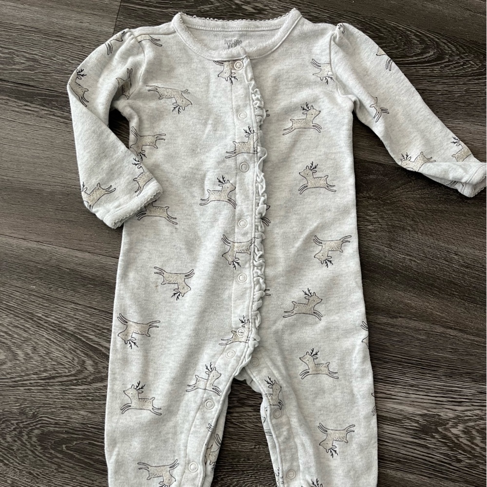 Sleeper reindeers  with gold shimmer footed pajamas 9months
